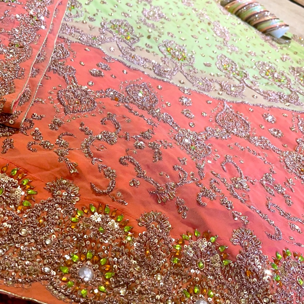 Indian bridal dress peach & light green color